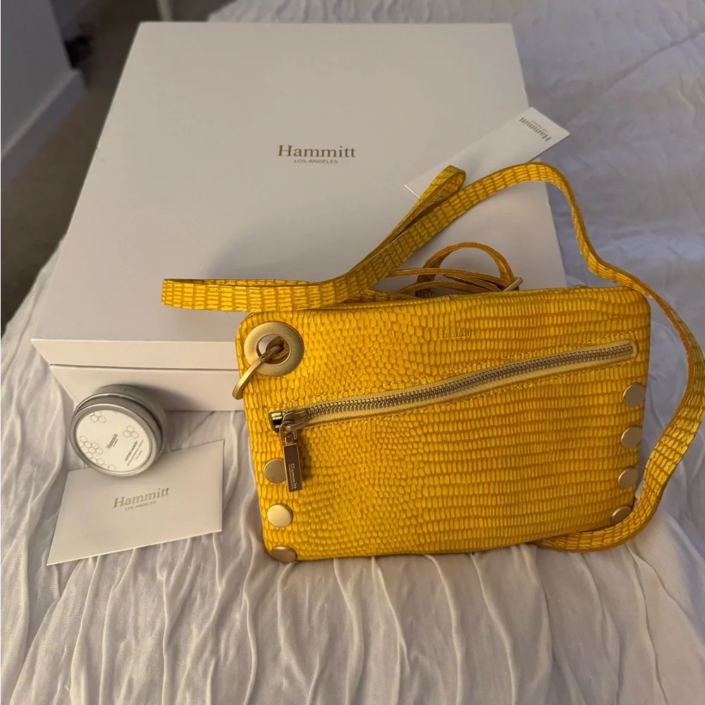Hammitt Yellow Textured Crossbody Bag with Metallic Accents - Picture 1 of 4